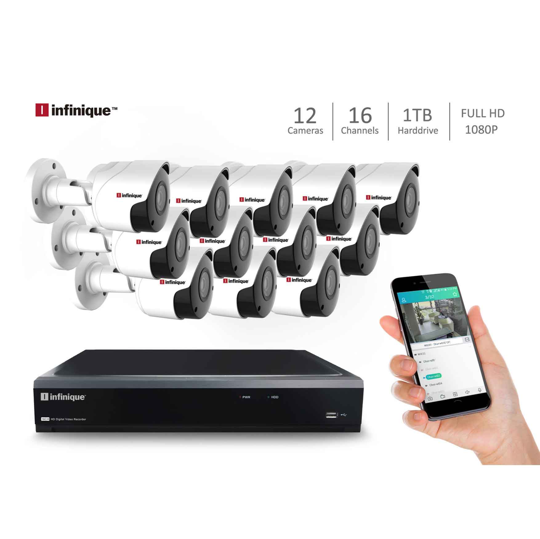 Infinique 16Ch Hybrid DVR with 12 Bullet Cameras