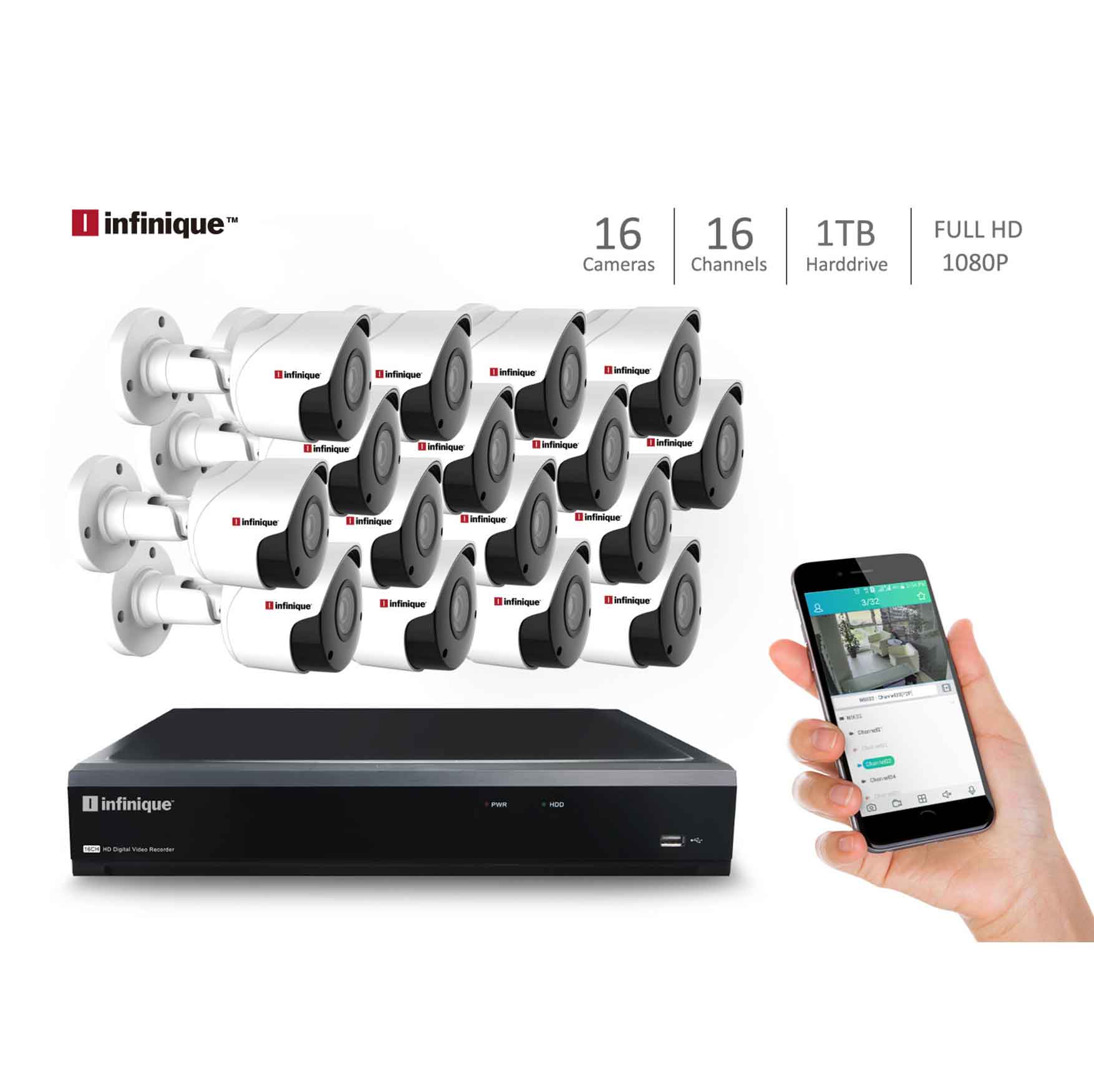 Infinique 16Ch Hybrid DVR with 16 Bullet Cameras
